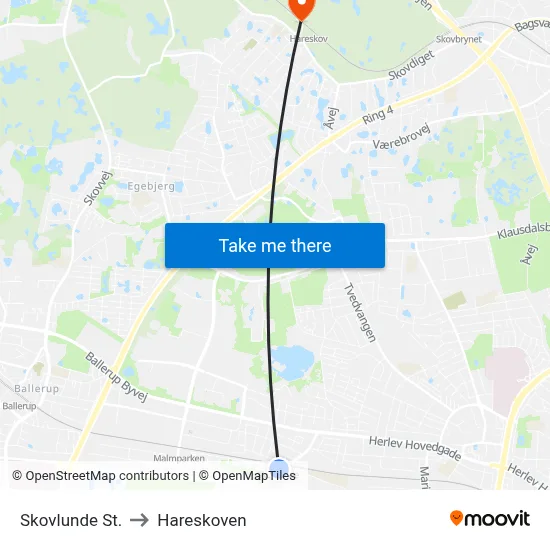Skovlunde St. to Hareskoven map