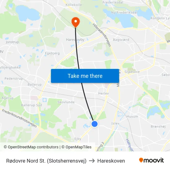 Rødovre Nord St. (Slotsherrensvej) to Hareskoven map