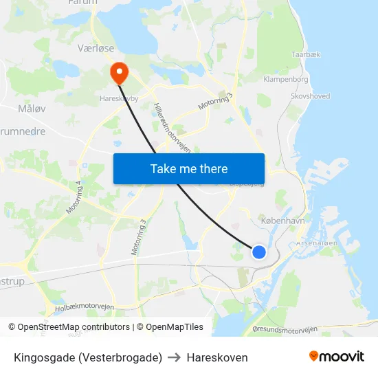 Kingosgade (Vesterbrogade) to Hareskoven map