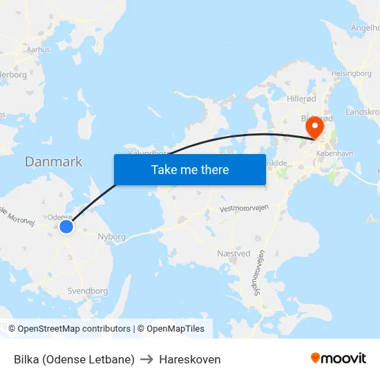 Bilka (Odense Letbane) to Hareskoven map