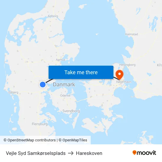 Vejle Syd Samkørselsplads to Hareskoven map