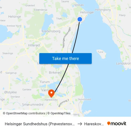Helsingør Sundhedshus (Prøvestensvej) to Hareskoven map