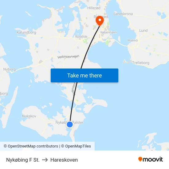 Nykøbing F St. to Hareskoven map