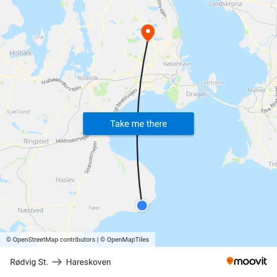 Rødvig St. to Hareskoven map