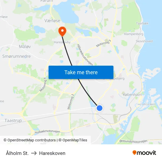 Ålholm St. to Hareskoven map