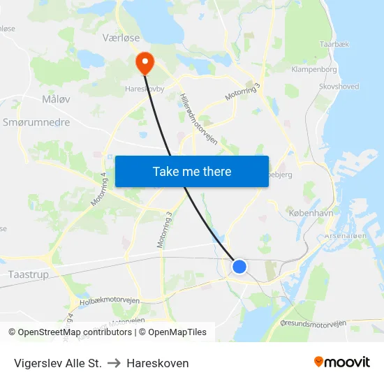 Vigerslev Alle St. to Hareskoven map