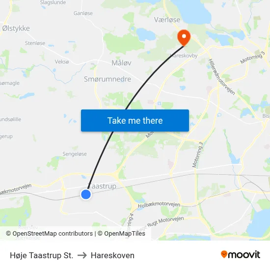 Høje Taastrup St. to Hareskoven map