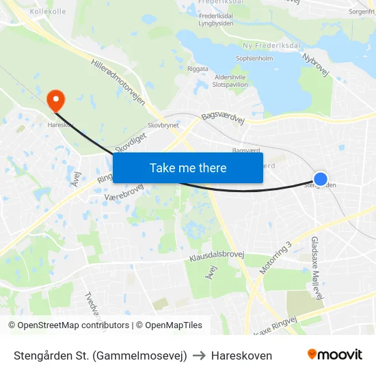 Stengården St. (Gammelmosevej) to Hareskoven map