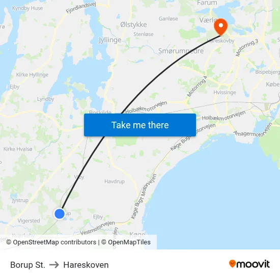 Borup St. to Hareskoven map