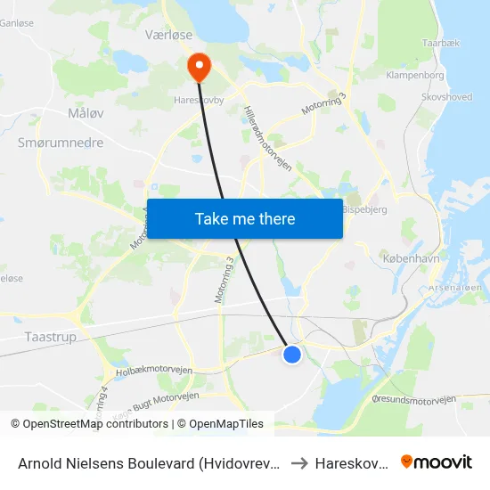 Arnold Nielsens Boulevard (Hvidovrevej) to Hareskoven map