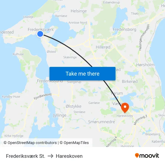 Frederiksværk St. to Hareskoven map