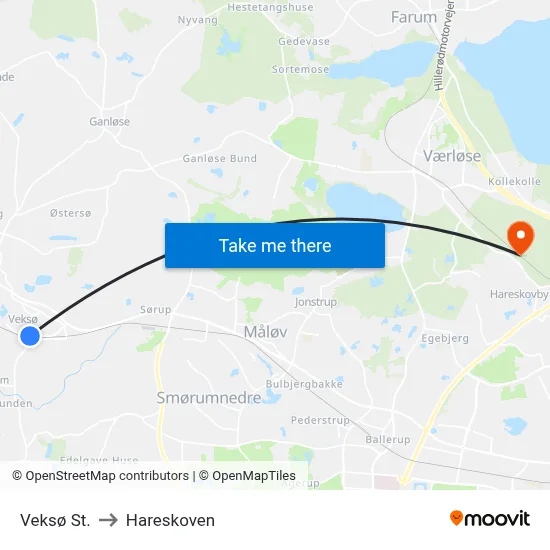 Veksø St. to Hareskoven map