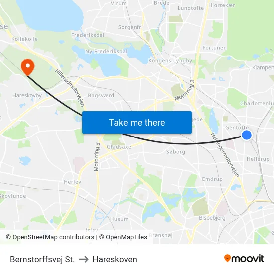 Bernstorffsvej St. to Hareskoven map