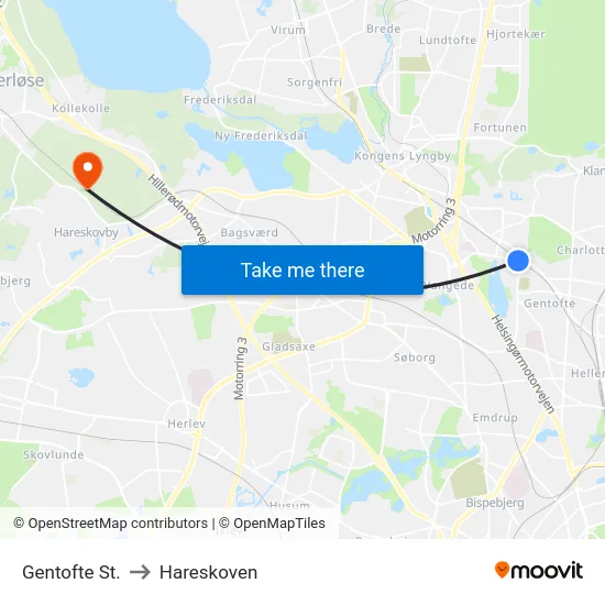 Gentofte St. to Hareskoven map