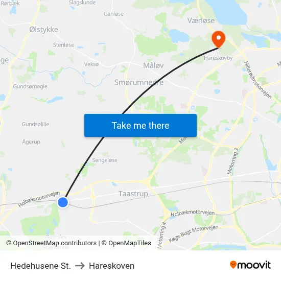 Hedehusene St. to Hareskoven map