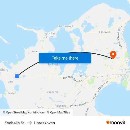 Svebølle St. to Hareskoven map