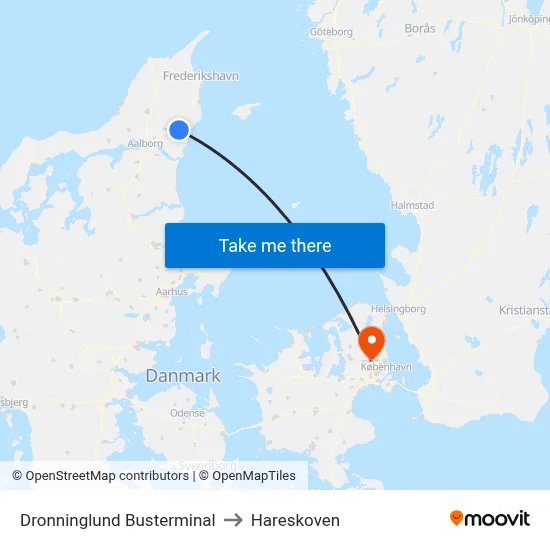 Dronninglund Busterminal to Hareskoven map