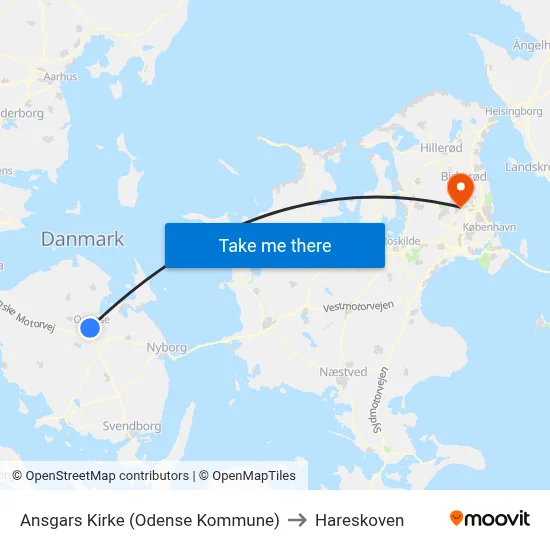 Ansgars Kirke (Odense Kommune) to Hareskoven map