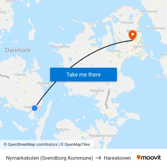 Nymarkskolen (Svendborg Kommune) to Hareskoven map