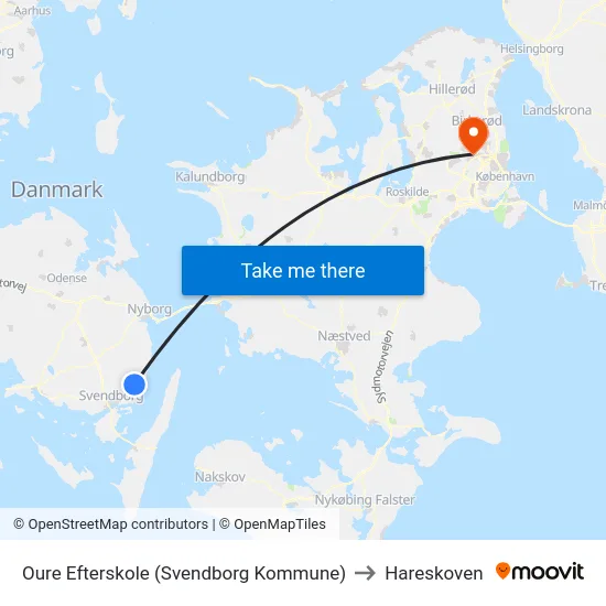 Oure Efterskole (Svendborg Kommune) to Hareskoven map