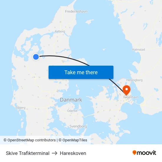 Skive Trafikterminal to Hareskoven map