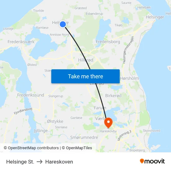 Helsinge St. to Hareskoven map