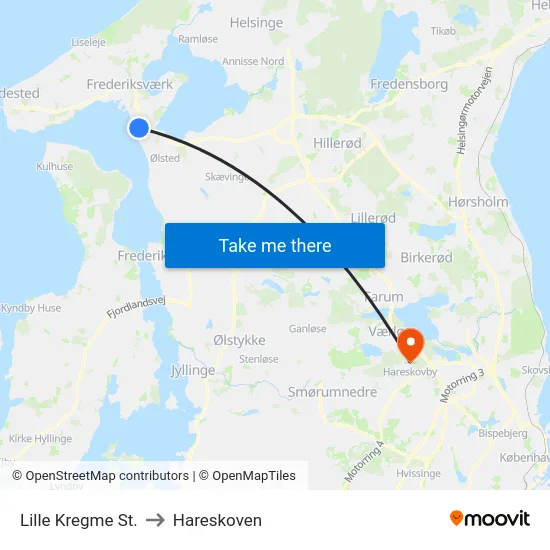 Lille Kregme St. to Hareskoven map