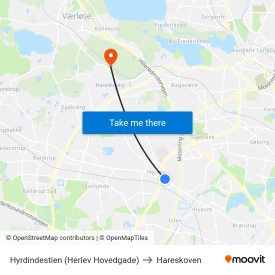 Hyrdindestien (Herlev Hovedgade) to Hareskoven map