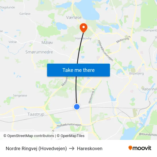 Nordre Ringvej (Hovedvejen) to Hareskoven map
