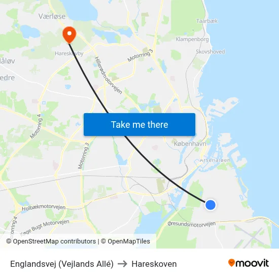 Englandsvej (Vejlands Allé) to Hareskoven map
