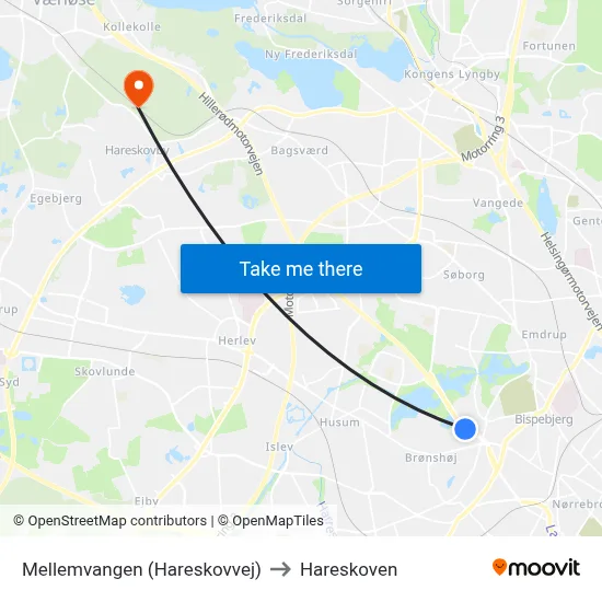 Mellemvangen (Hareskovvej) to Hareskoven map