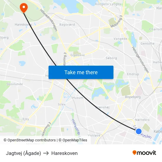 Jagtvej (Ågade) to Hareskoven map