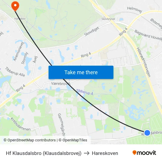 Hf Klausdalsbro (Klausdalsbrovej) to Hareskoven map