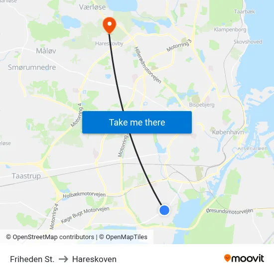 Friheden St. to Hareskoven map