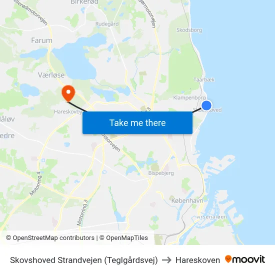 Skovshoved Strandvejen (Teglgårdsvej) to Hareskoven map