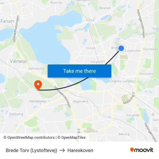 Brede Torv (Lystoftevej) to Hareskoven map