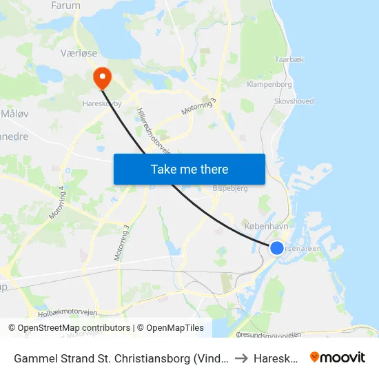 Gammel Strand St. Christiansborg (Vindebrogade) to Hareskoven map
