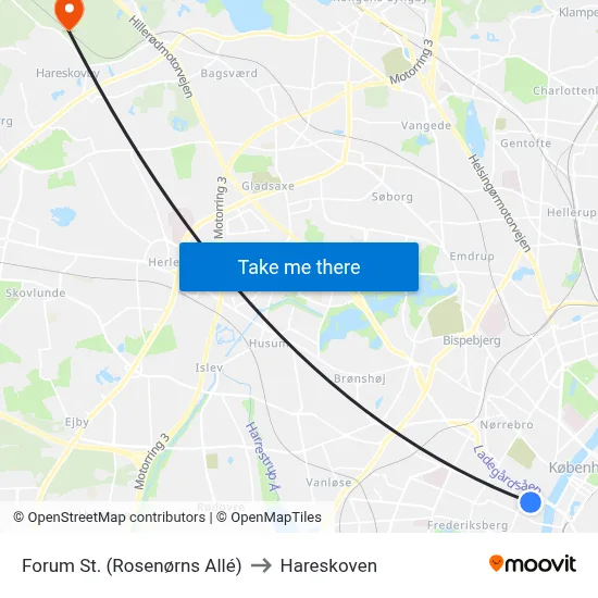 Forum St. (Rosenørns Allé) to Hareskoven map