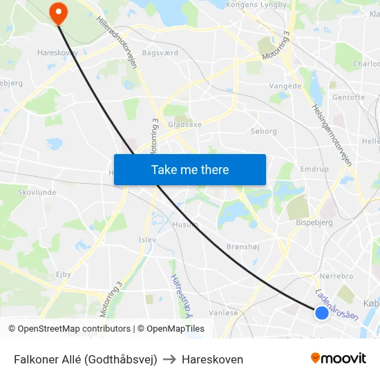 Falkoner Allé (Godthåbsvej) to Hareskoven map