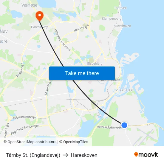 Tårnby St. (Englandsvej) to Hareskoven map