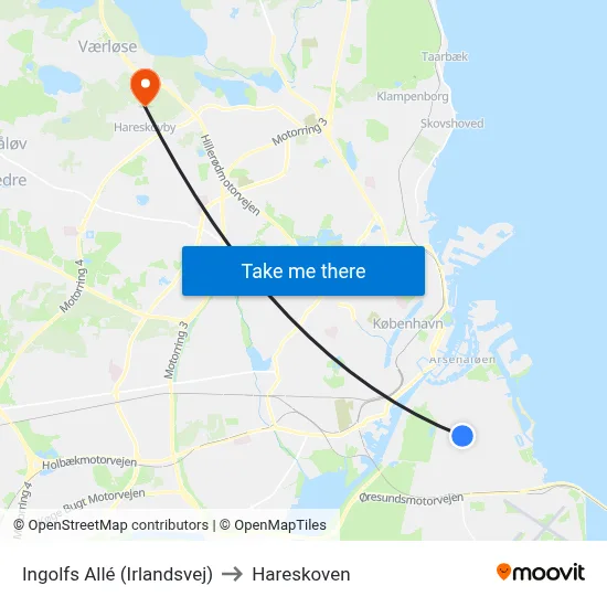 Ingolfs Allé (Irlandsvej) to Hareskoven map