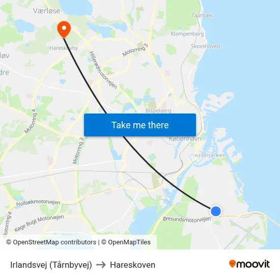 Irlandsvej (Tårnbyvej) to Hareskoven map