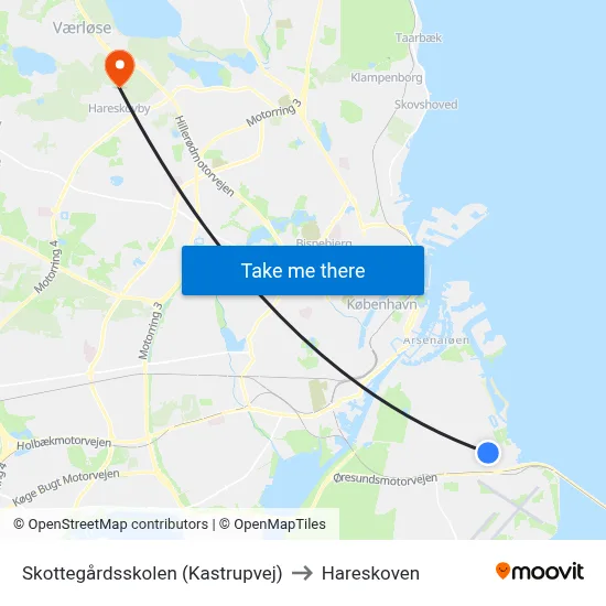 Skottegårdsskolen (Kastrupvej) to Hareskoven map