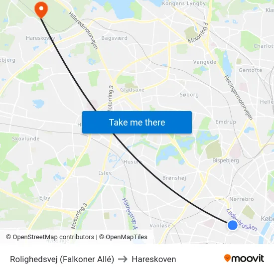 Rolighedsvej (Falkoner Allé) to Hareskoven map