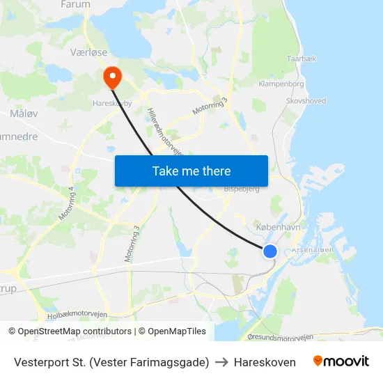 Vesterport St. (Vester Farimagsgade) to Hareskoven map