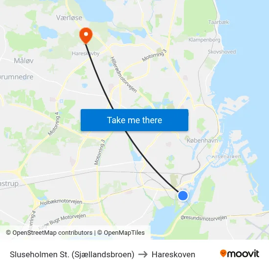 Sluseholmen St. (Sjællandsbroen) to Hareskoven map
