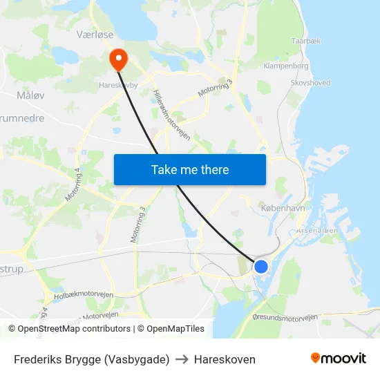 Frederiks Brygge (Vasbygade) to Hareskoven map