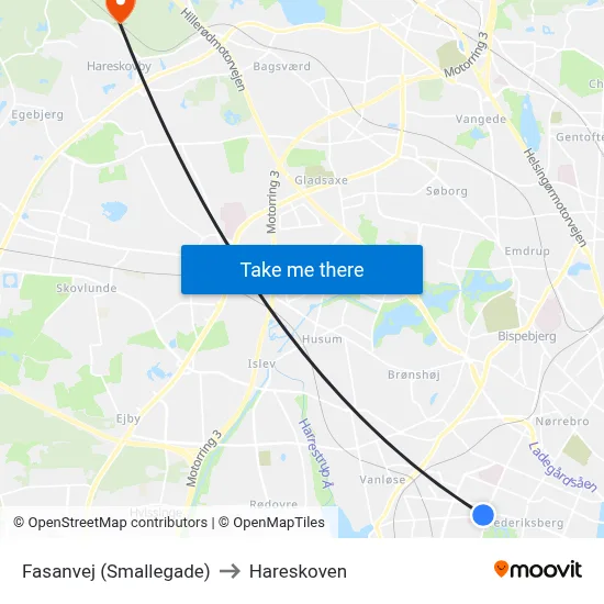 Fasanvej (Smallegade) to Hareskoven map