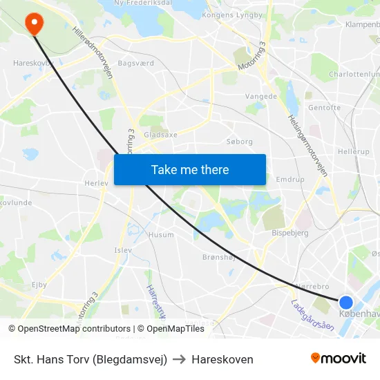 Skt. Hans Torv (Blegdamsvej) to Hareskoven map