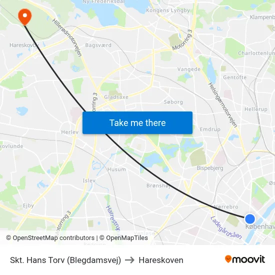 Skt. Hans Torv (Blegdamsvej) to Hareskoven map